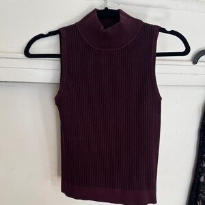 DKNYC Ribbed Sleeveless Turtleneck in Deep Plum